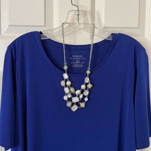 Silver, white and green Statement Necklace.